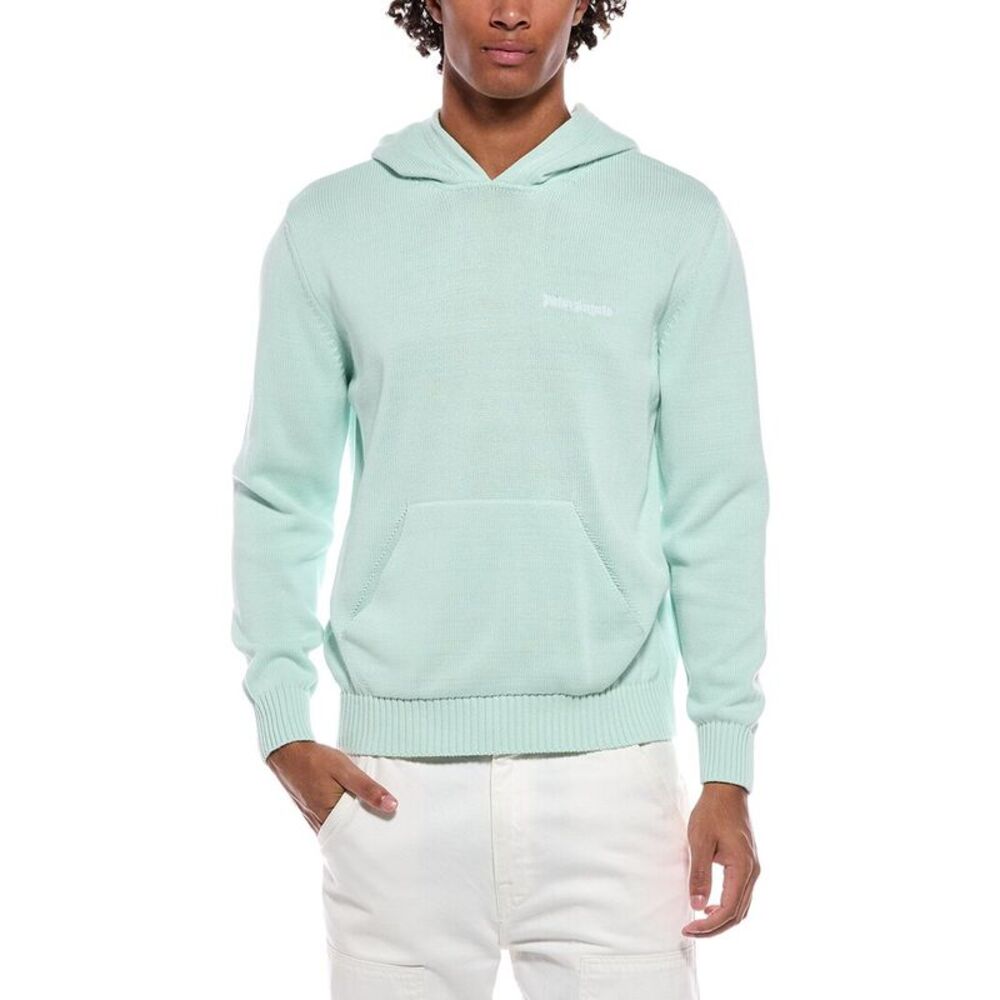 Palm Angels Mens  Classic Logo Knit Hoodie, Green